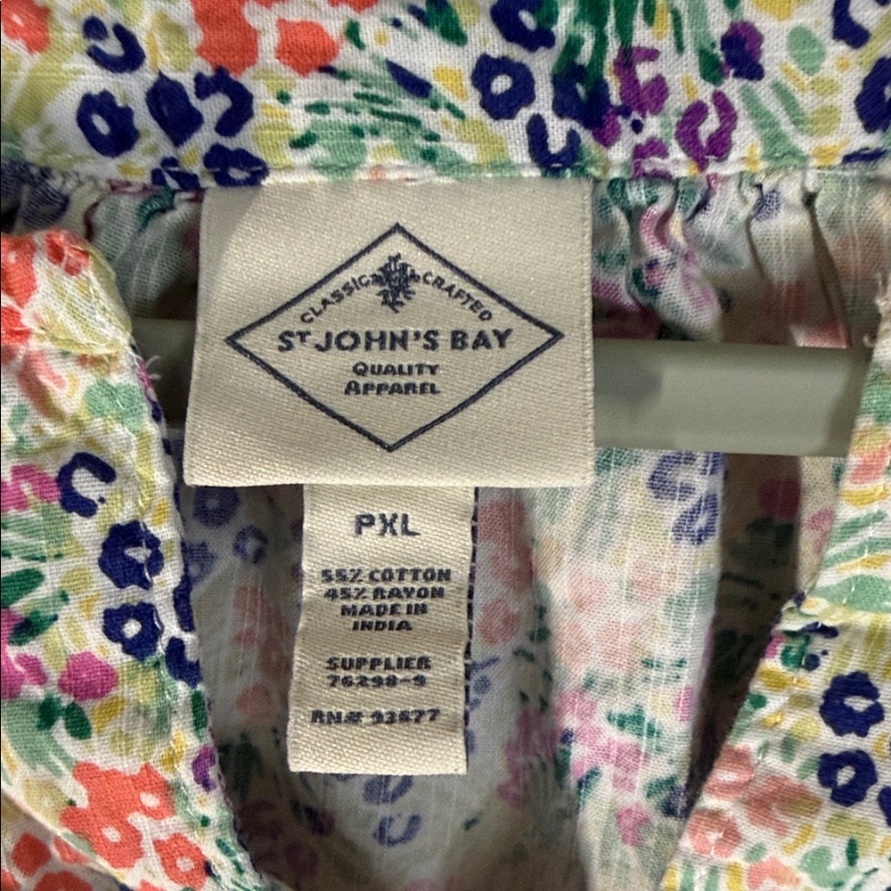 St. John's Bay Floral Short Sleeve Blouse - White, Blue, Pink, Green - Picture 2 of 7